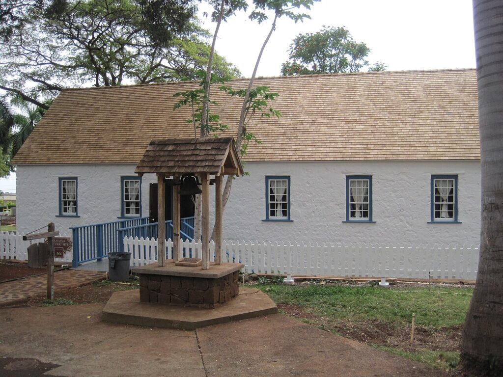 Hale Pa'i, 980 Lahainaluna Road, Lahaina, Hawaii, on National Register of Historic Places, with 19th-century school bell, Pele Lanakila o ka Puu (Victory Bell on the Hill) salvaged from chapel fire on — Water Outage on Olinda Road/Hawea Place Could Last 5 Hours | Maui Tom's News