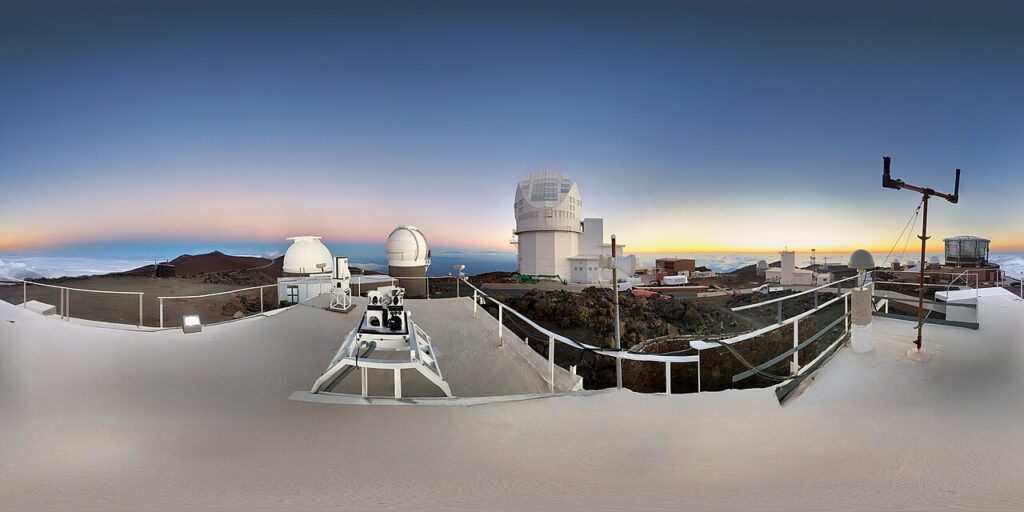 This panorama shows a group of observatories at the summit of Haleakalā on the Hawaiian Island of Maui. The largest telescope at the center is the Daniel K. Inouye Solar Telescope. — Hawaiian Electric Seeks PUC Approval for 20MW Maui Solar-Plus-Storage Project | Maui Tom's News